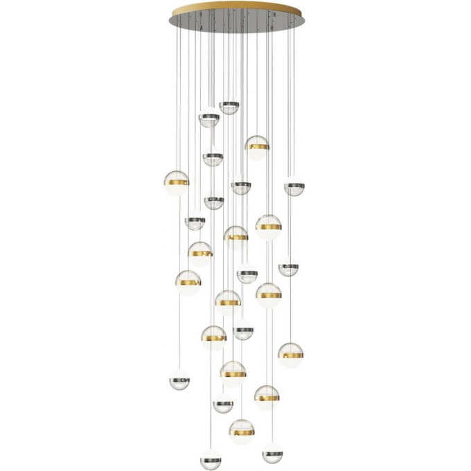 Люстра каскадная ODEON LIGHT RONI L-VISION ODL24 389 LED 232W 4000K 11250лм металл акрил, античная бронза никель прозрачный молочный