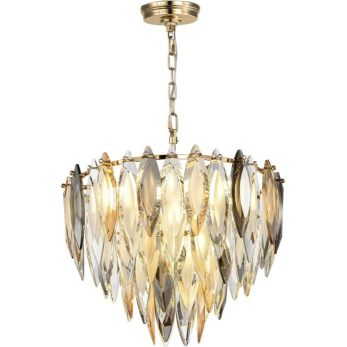 Люстра ODEON LIGHT VILNA HALL ODL24 501E14 9*40W золото дымчатый янтарный матовый белый, металл хрусталь